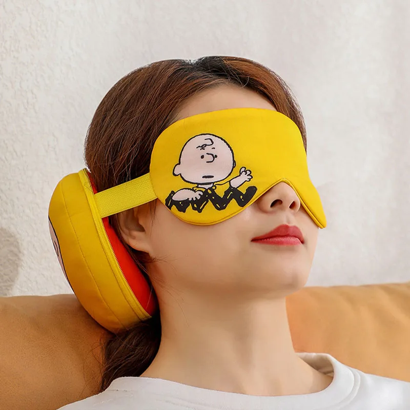 New Kawaii Cute Snoopy Eye Mask Bag Variable U-Shaped Pillow Portable Travel Blackout Eye Mask Comfort Cartoon Gift For Girls