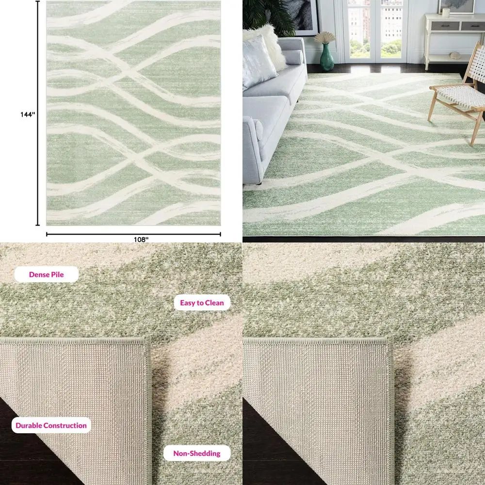 

Коврик Sage and Cream Modern Wave Distressed, 9x12 футов, не осыпающийся, идеально подходит для гостиных и спален