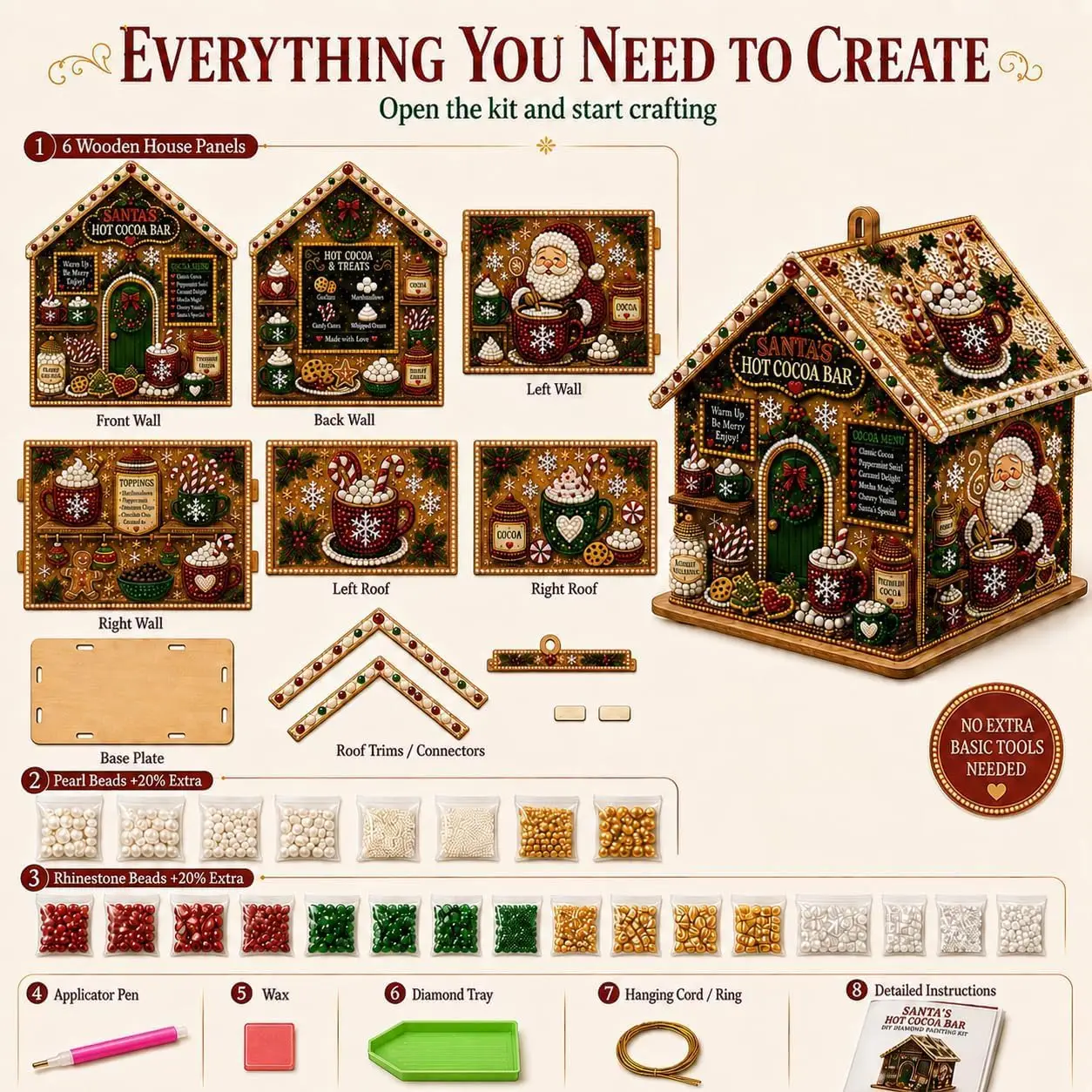 3D Christmas Wooden House Diamond Art Kit  Pearl Painting Adults Handmade Christmas Miniature House Ornaments for Beginner