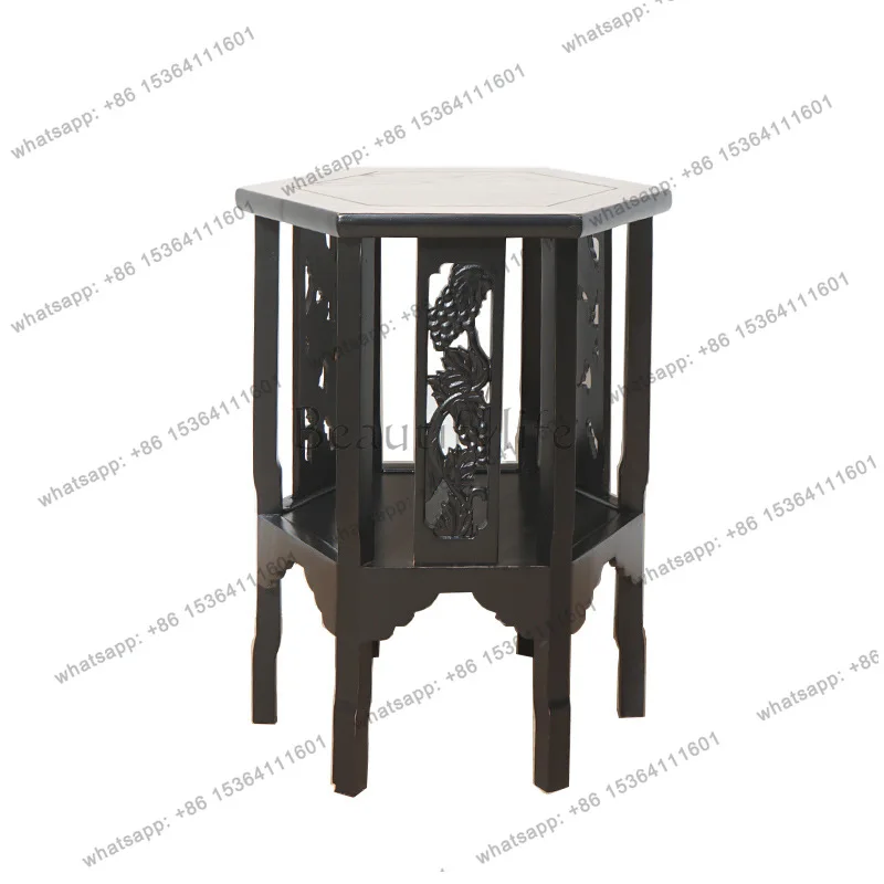 New Chinese-style solid wood medieval furniture, a few flower stands in the living room