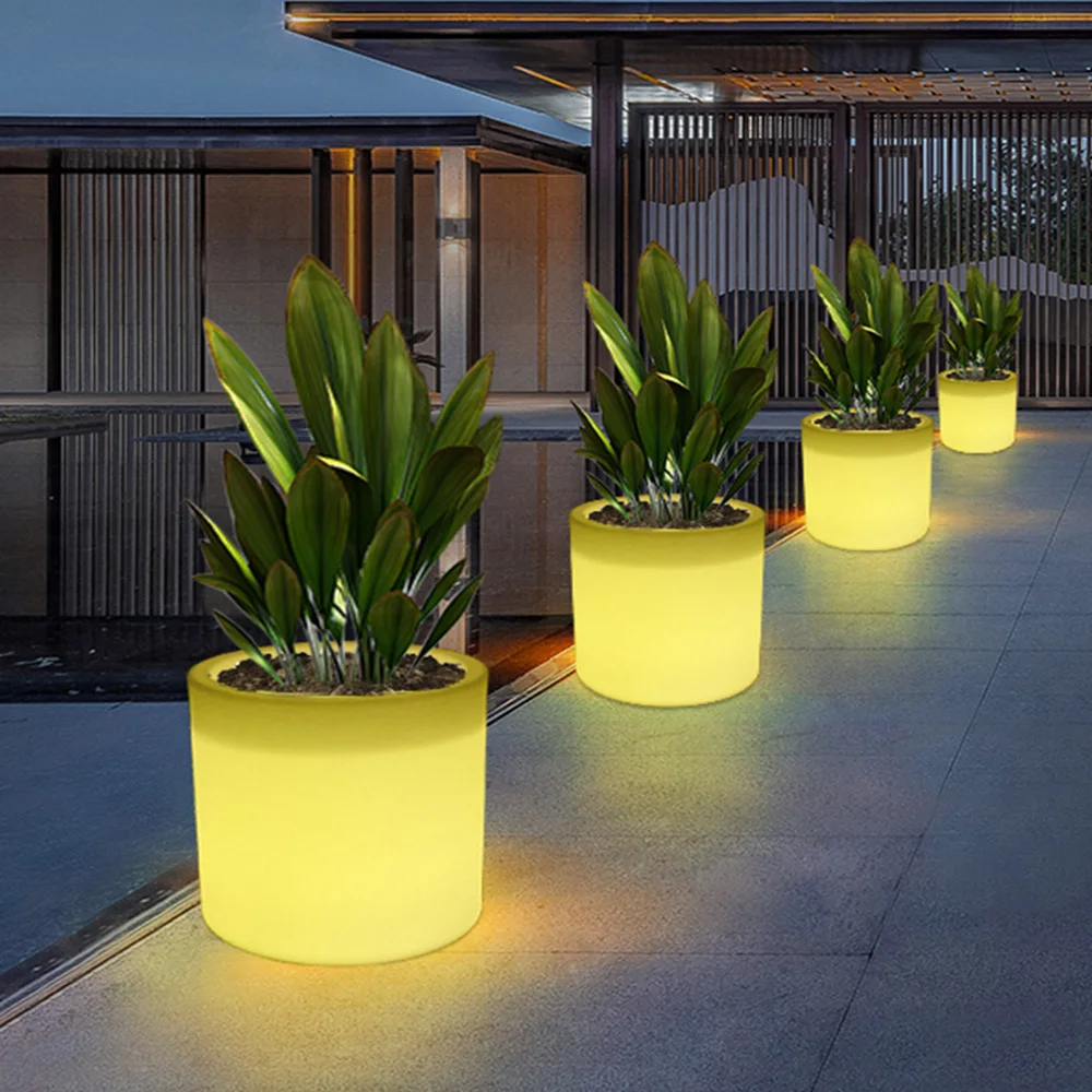 Round Shape aero pots illuminated LED tall big led glow flower pot solar garden lights outdoor floor lamp led flower planter