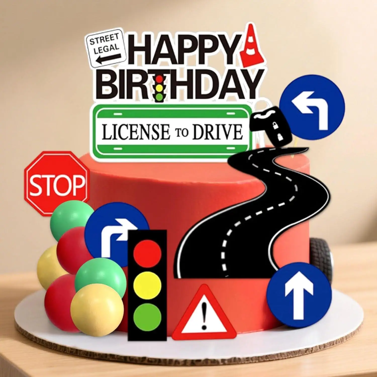 LaVenty Highway Party Kuchendekorationen, Verkehrsschilder, Ampeln, Kuchenaufsätze für Jungen und Mädchen, Geburtstagsparty-Zubehör – Detail 3