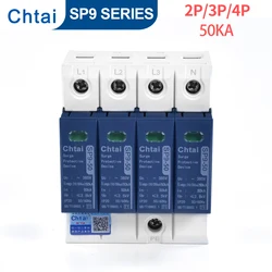 SP9 50KA T1+T2 Class1 type 1 SPD 2P 3P 4P Surge Protector 385VAC Din Rail House Surge protective device Lightning Arrester