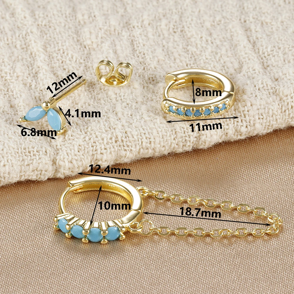 3PCS Classic 18K Gold Plated Zircon Chain Hoop Earrings Set For Women Gothic Chic Gold Color Earring Luxury Jewelry Accessories