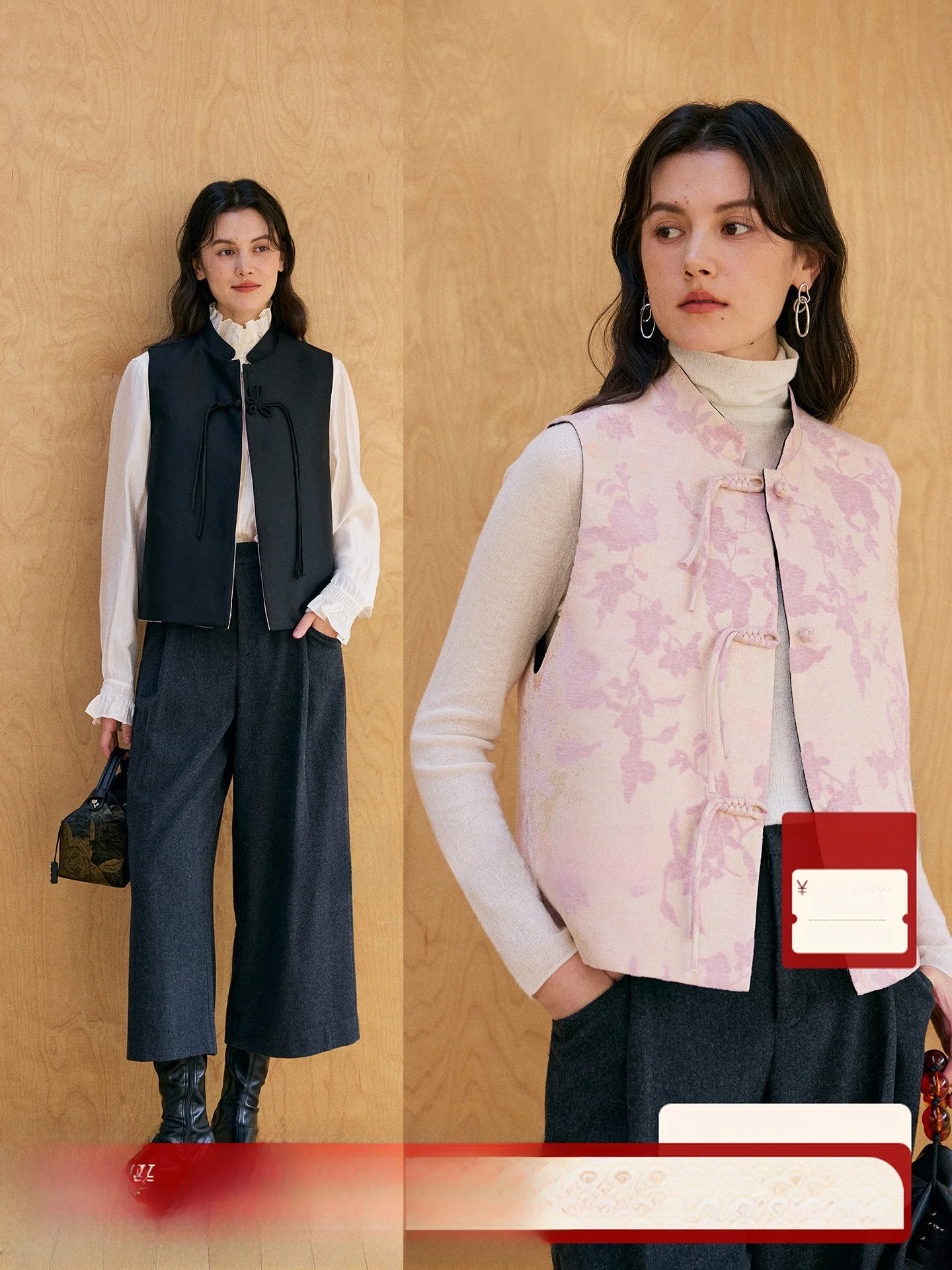 

HeyDr Chinese Sle Velvet Floral Embroidery Women's Double-Sided Wearable Jaet with Button Bal Polyester Fabric