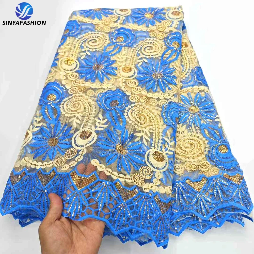 

Sinya Gold Sequins Embroidery Nigerian Bridal African Lace Fabric 2025 High Quality French Tulle Lace Fabric for Wedding 27660