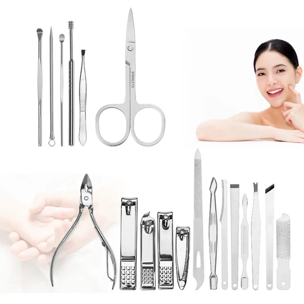 

1 Set Nail Clippers Kit Cuticle Nippers Professional Stainless Steel Manicure Tools For Home Travel Khaki Color Comfort Handle