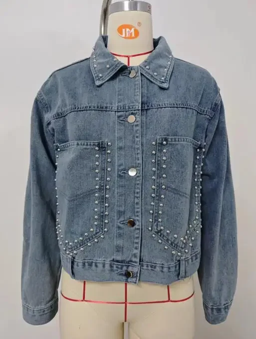 Spring New Washed Loose Casual Punk Rivet Denim Female Daily Clothing Minimalist Style Women's Fashion High Street Coats