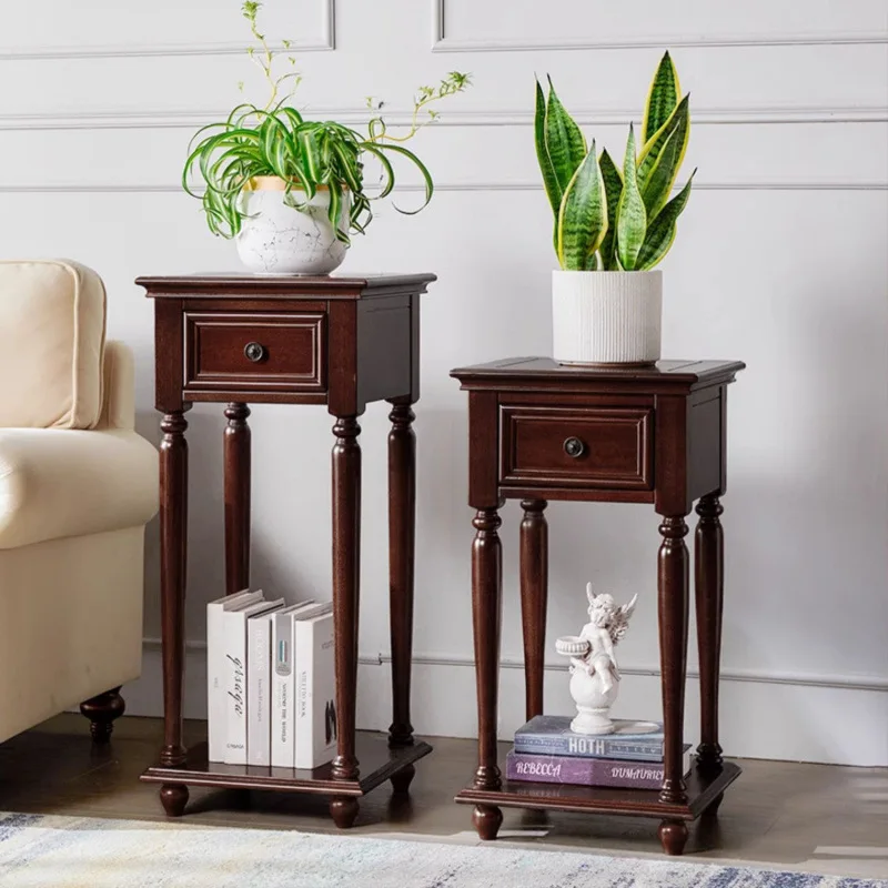 All solid wood American flower stand shelf, living room multi-layer small coffee table, sofa side corner  bedside table