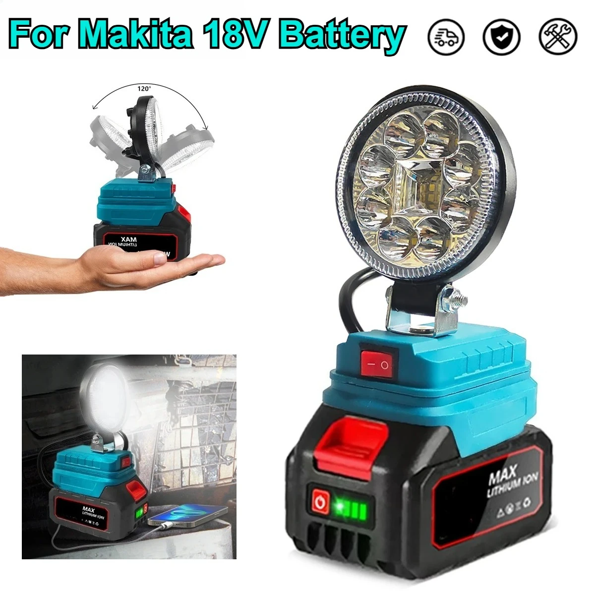 

4 Inch Cordless Work Light For Makita 18V Battery Portable Spotlight Flashlight Job Site Lighting Outdoor Camping Light Part