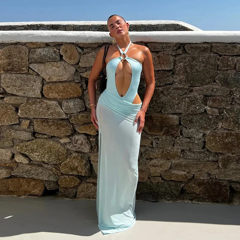 بوني قطعتين ملابس السباحة المجوفة مع التستر مثير ملابس النساء بيكيني الإناث لباس سباحة تنورة طويلة ارتداءها بحر #5