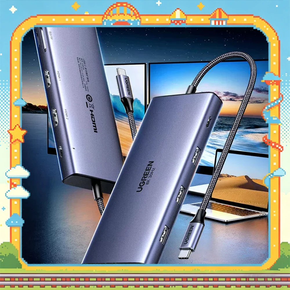UGREEN 15534 Expansion Dock Laptop Docking Stations,Three‑Screen Different‑Display, Dual Hdmi High‑Definition Screen Casting, 8K