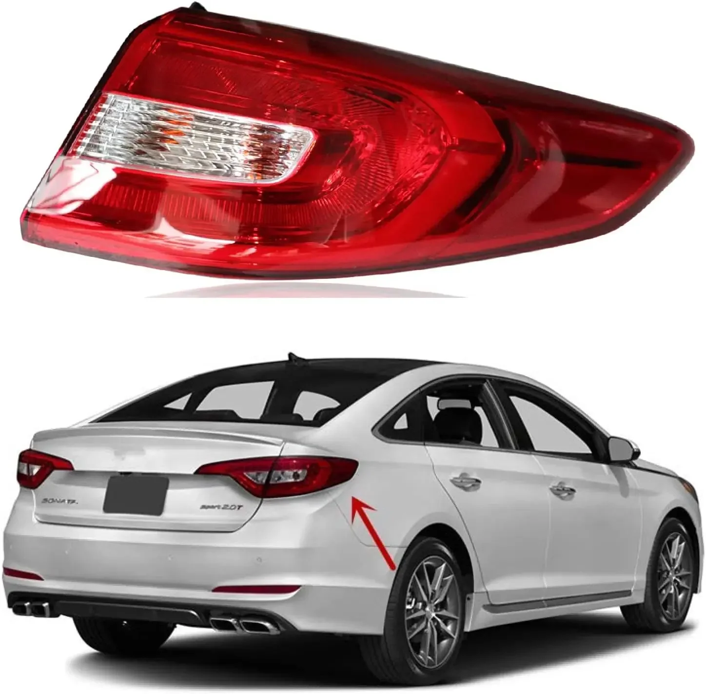 

For 2015 2016 2017 Hyundai Sonata Outer Tail Lights Assembly Red+Clear Lens Lamp Passenger Right Side Taillamp