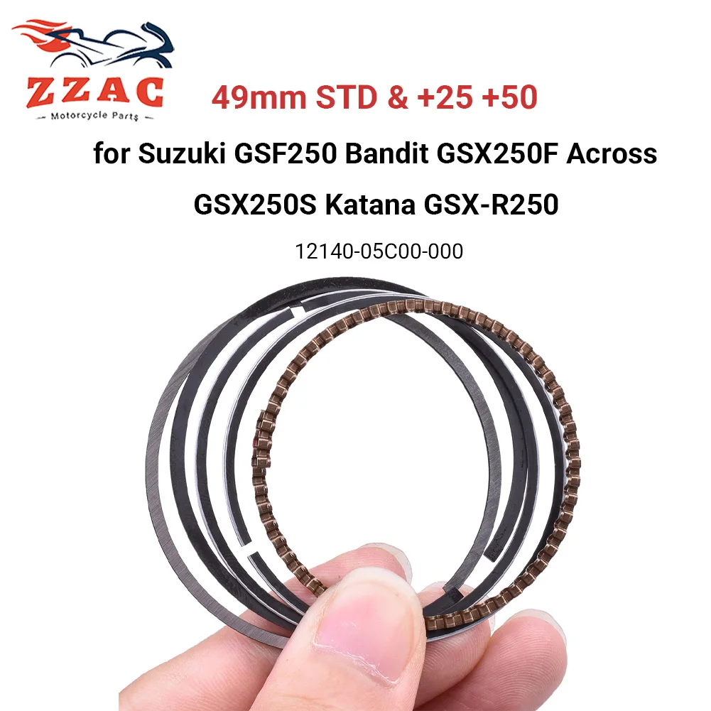 49mm STD Motorcycle Piston Ring Set +25 +50 for Suzuki GSF250 Bandit GSX250F Across GSX250S Katana GSX-R250 12140-05C00-000