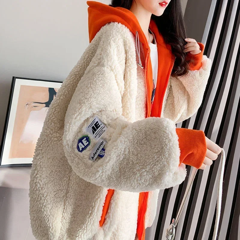 Imitation Lamb Wool Zipper Coat Women Hoodies Fashion Autumn Winter Loose Sweatshirts Streetwear Female Warm Jacket Y2K Clothes