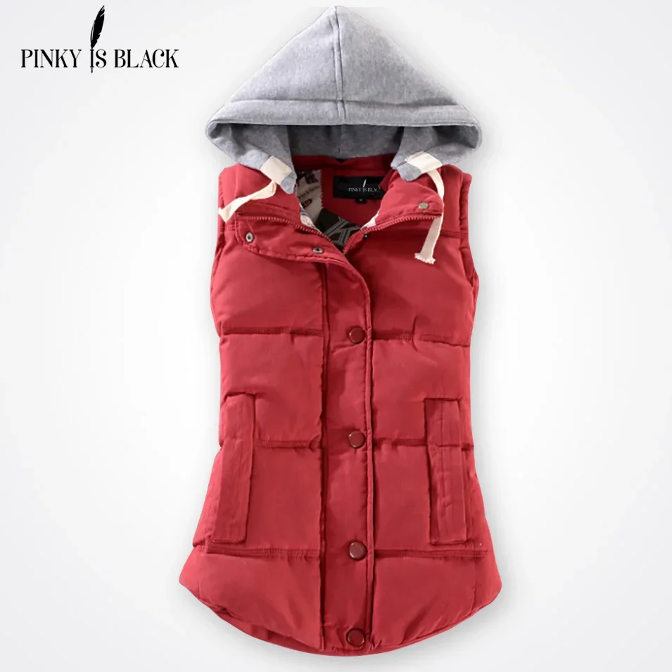 PinkyIsBlack Autumn Winter Fashion Cotton Vest Women Patchwork Sleeveless Hooded Collar Casual Coat Colete Feminino Waistcoat