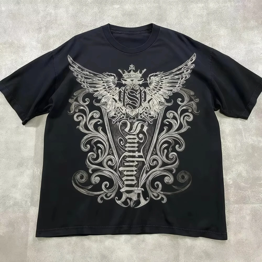 

Женская футболка больших размеров в американском стиле ретро в уличном стиле из чистого хлопка, дышащая, модная и универсальная, унисекс, большого размера