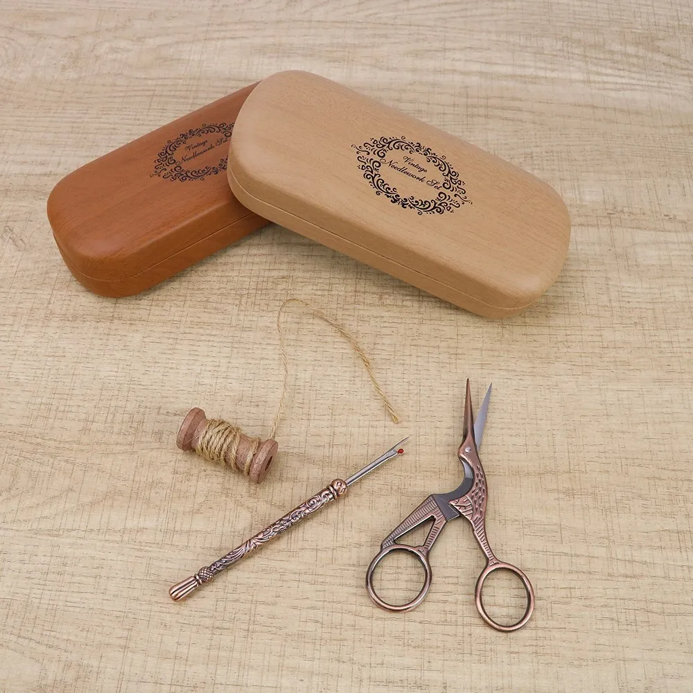 Vintage Sewing Kit in Eyeglass Case with Thread Winder and Positioning Needle Complete Set for All Your Sewing Needs Accessories