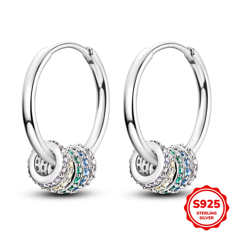 

100% 925 Sterling Silver Earrings Women Glossy Five-Ring Zirconium Hoop Earring For Anniversary Wedding Jewelry Gifts