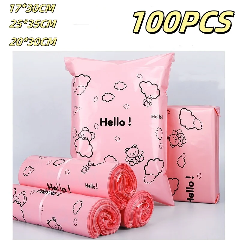 HELLO Design Mailing Logistics Bags Cartoon Bear Printing Gifts Boxes Packing Pouch Express Courier Shipping Bag 100PCS