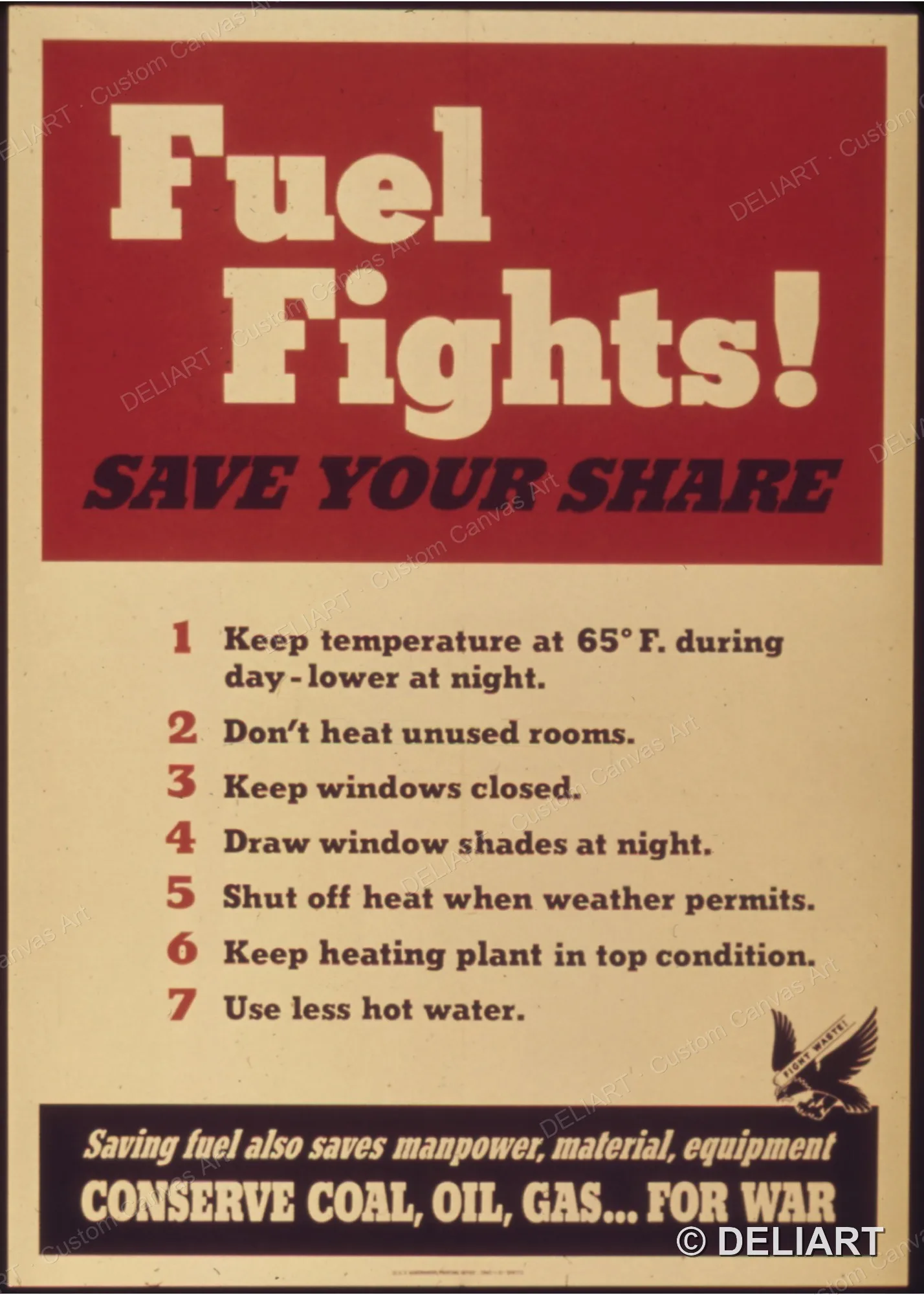 Fuel Fights Vintage WWII Propaganda Canvas Wall Art Poster Print 1940s War Effort Military Home Front Retro Home Decor Unframed