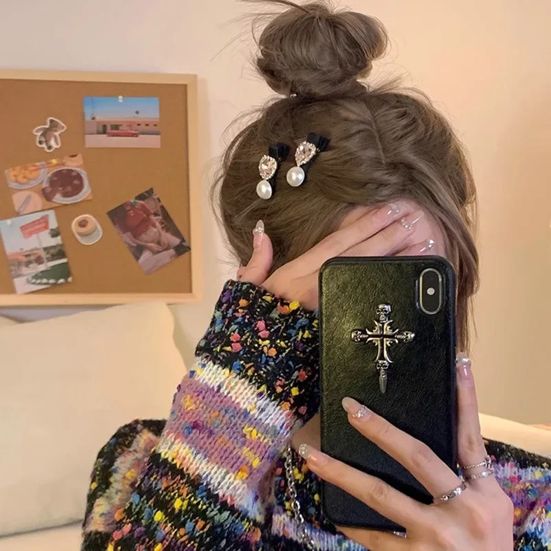 2 יח'\חבילה מיני קוריאני שיער קליפים \ סירטוני נשים אלגנטי שחור קטיפה שיער לילדות באביב duckill קליפ 2024 נשיות