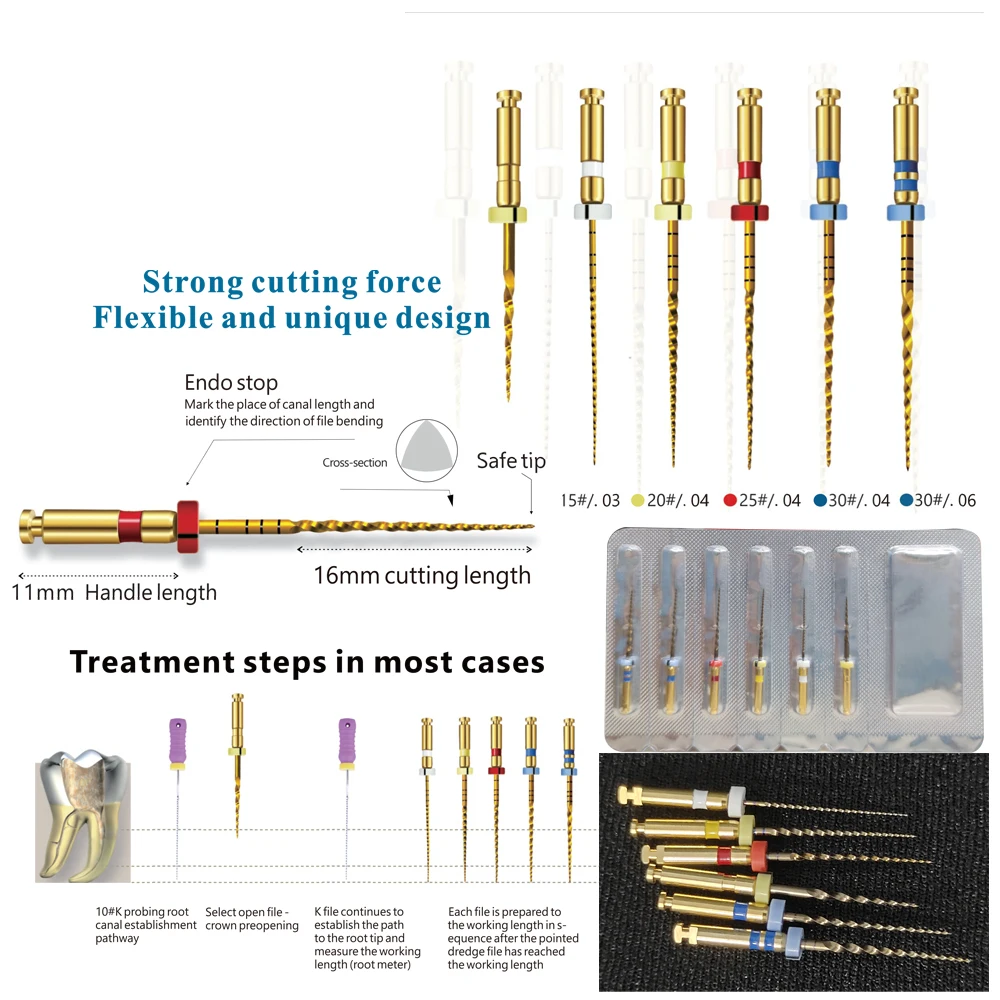 File gigi putar endodontik, bahan gigi, kikir saluran akar aktivasi panas Titanium nikel 25MM PRO 6 buah/kotak