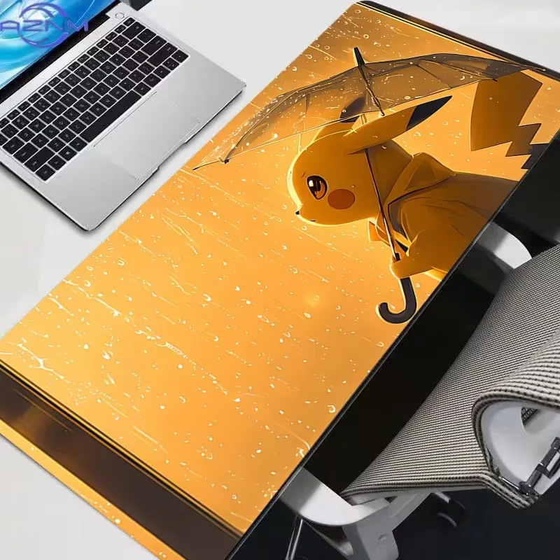 Pokemon Pikachu With Umbrella Large Gaming Mouse Pad Anime Non Slip Rubber Desk Mat Keyboard Table Mat for Game Office PC Decor