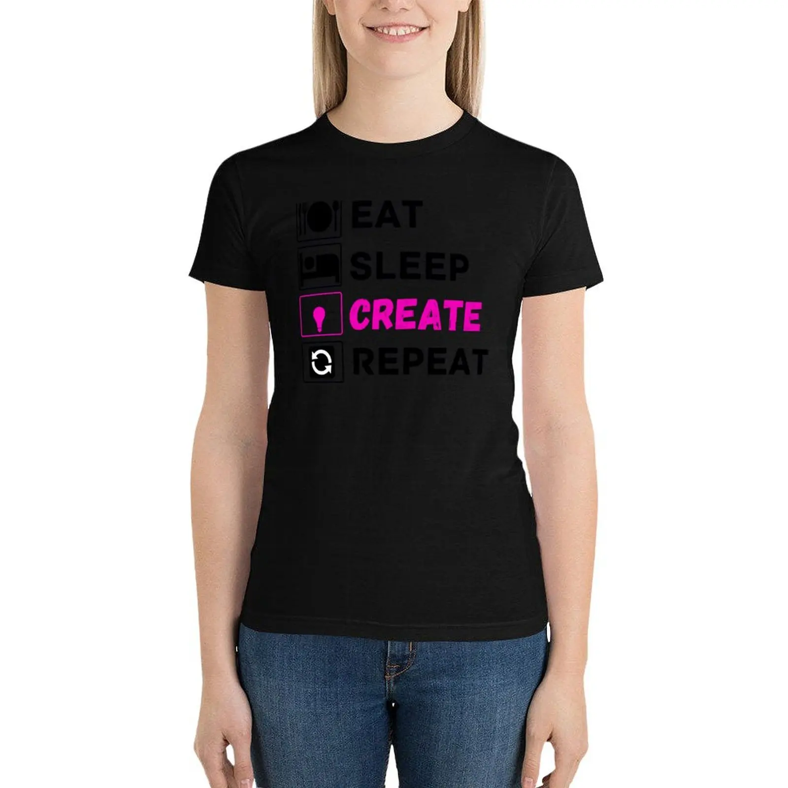 

eat sleep create repeat T-Shirt female graphics summer top tops t-shirt dress for Women plus size