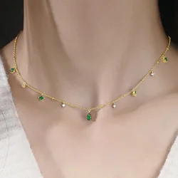 Fashion Vintage CZ Emerald Station Beads Chain Necklace for Women Exquisite Choker Clavicle Chain With Green Zircon Jewelry Gift