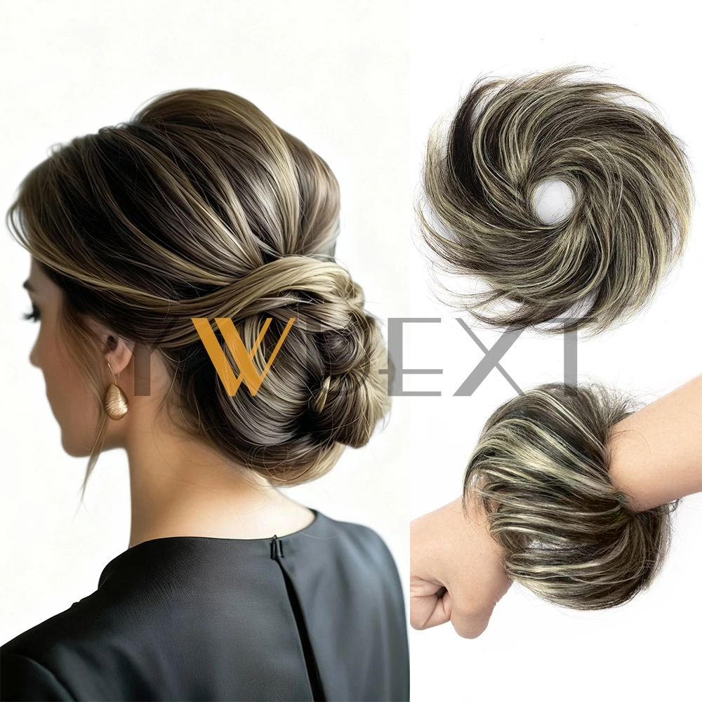 كعكة الشعر البشري ذيل حصان هيربيسي خصلات شعر برازيلية كعكة Scrunchies Updos دونات Chignon وصلات شعر بشري للنساء #1