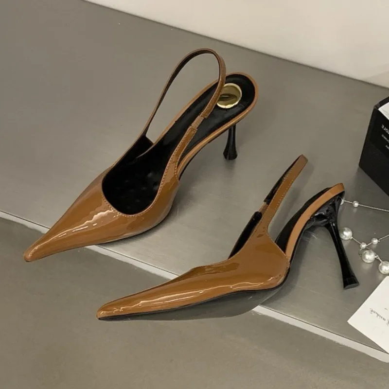 

Aneikeh Summer Street Retro Style Sexy Pointed Toe High Heels Women Shallow Fashion Patent Leather Pumps Banquet Dress Shoes