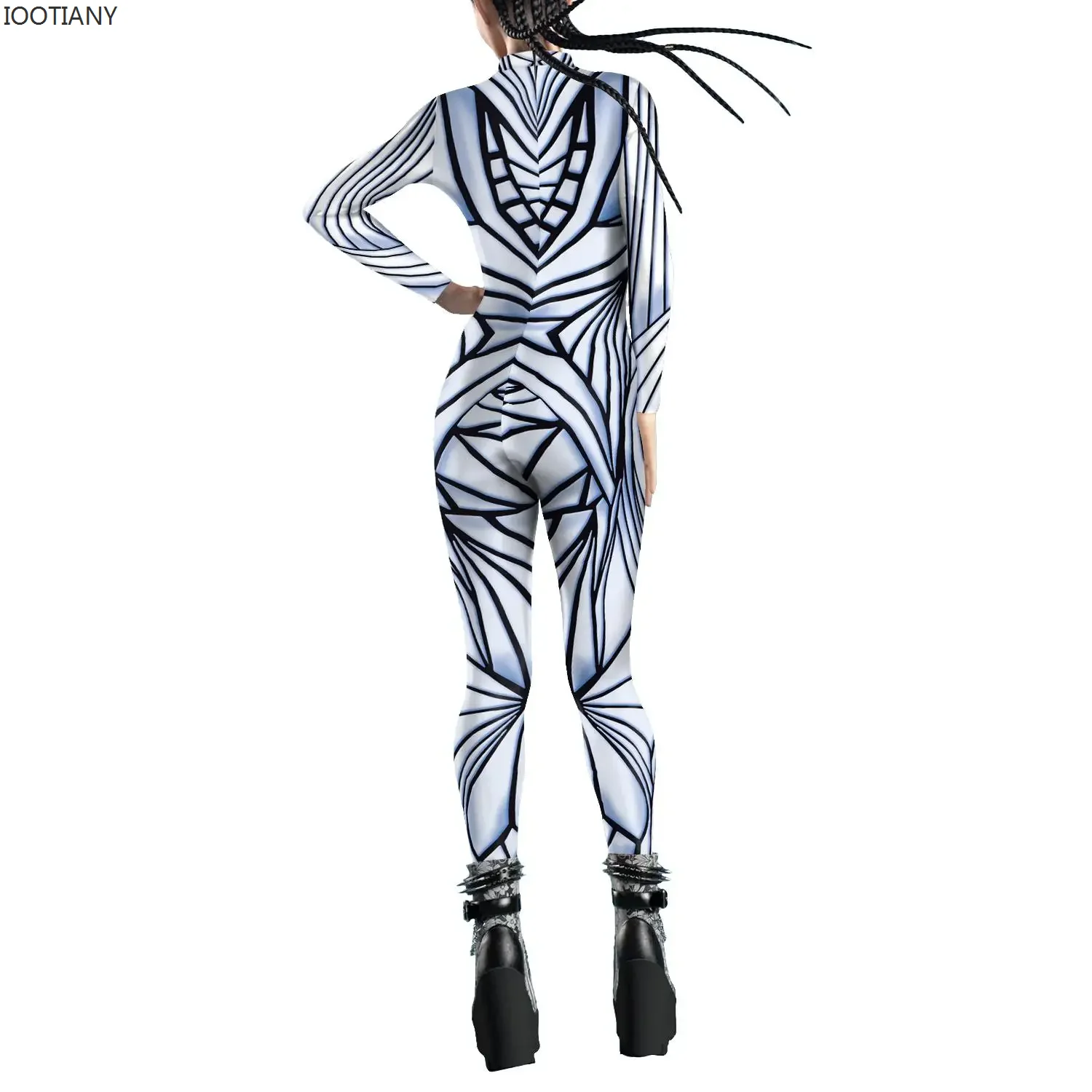 IOOTIANY Black Mirror Jumpsuits Woman Art Print Zentai Bodysuit Woman Crystal Damage Costume Girl Holiday Party Cosplay Outfit