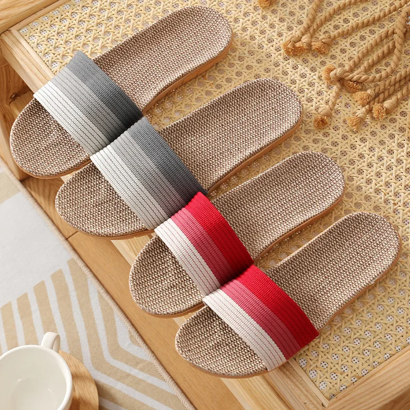 Women Men Couple Indoor Home Wooden Floor Linen Basin Bottom Thickening Spring and Autumn Cotton Summer Sandals and Slippers