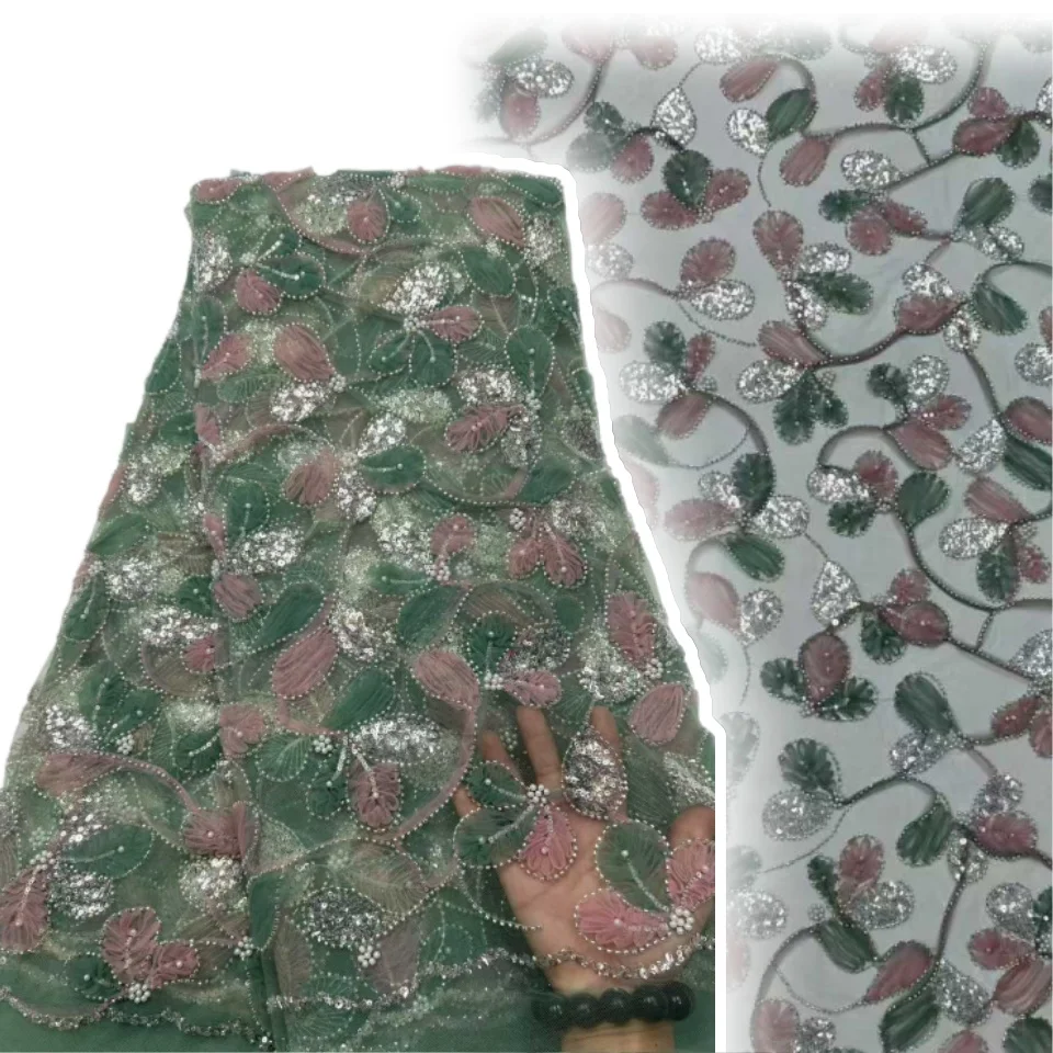

Handmade 3D Floral Beads Sequin Lace for Making Parties or Evening Gowns, African Fashion Design, High Quality Fabrics SZ1172