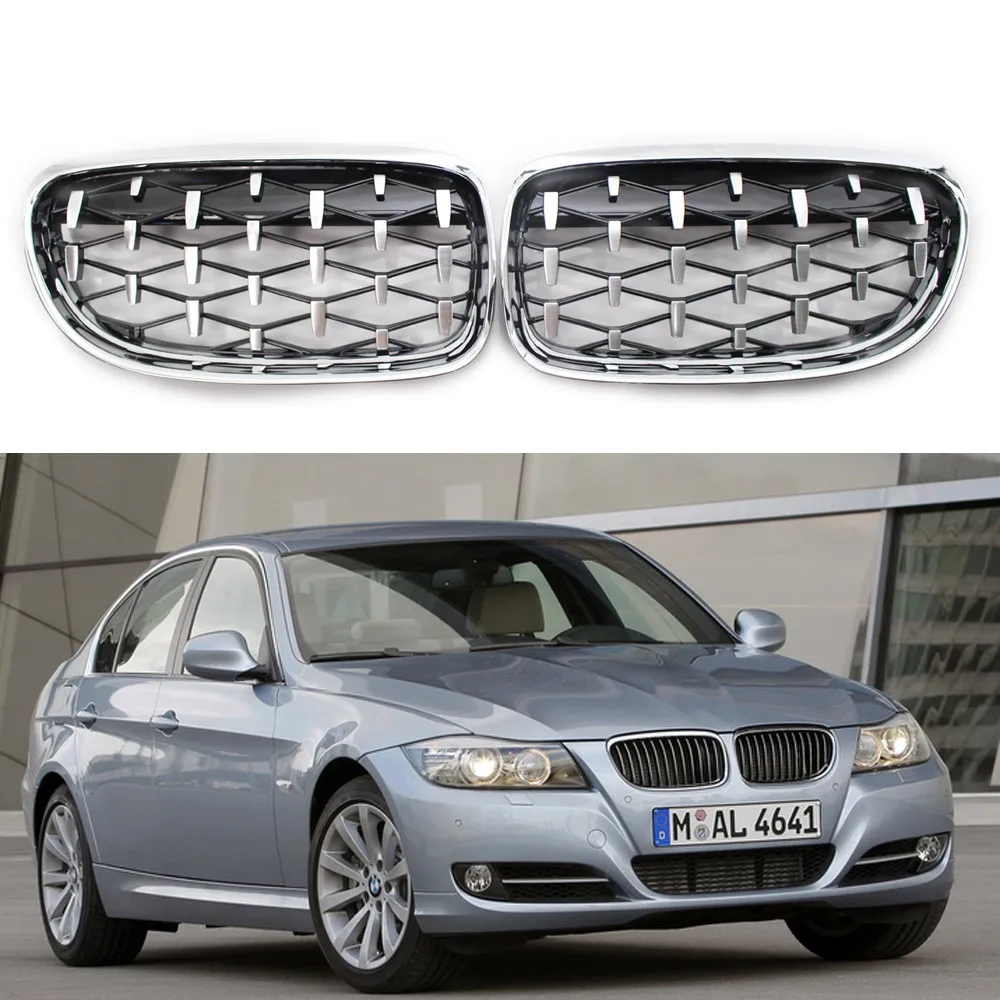 

Chrome Front Bumper Kidney Grille Diamond Meteor Racing Grills For BMW 3 Series E90 2009 2010 2011 2012 51137201969 51137201970