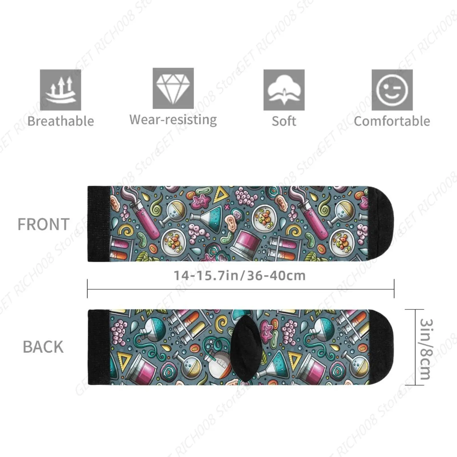Cartoon Cute Science Scientific Chemical Chemistry Fun Crew Socks Fashion Comfortable Men And Women Crazy Dress Socks
