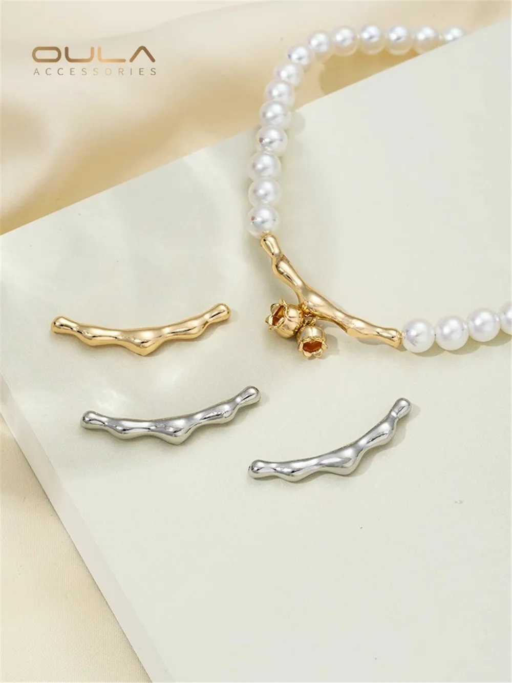 

14K Gold-Color Plated Curved Pipe with Through-hole DIY Handmade Pearl Necklace Pendant Accessory Material