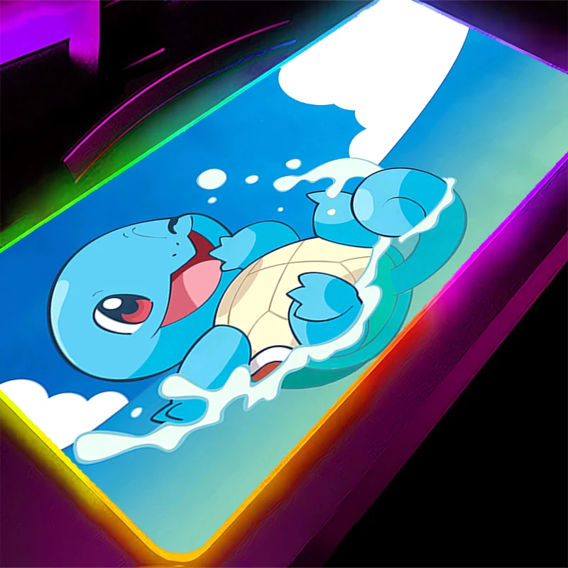 RGB Backlight Mouse Pad Pokemon Squirtle Gamer Large LED Computer Lock Edge Mousepad Carpet Gaming Accessories Keyboard Desk Mat