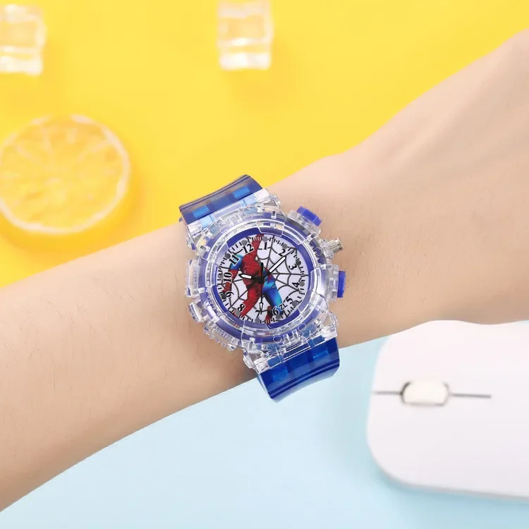 Disney Spiderman Anime Figure Luminous Watch Cartoon Toys Avengers Frozen Children\'s Student Silicone Lights Led Watch Xms Gift