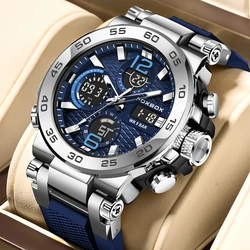 LIGE-Montre-bracelet de sport militaire Silicagel pour homme, chronographe, zones brunes, marque supérieure, mode décontractée, nouveau, 2023