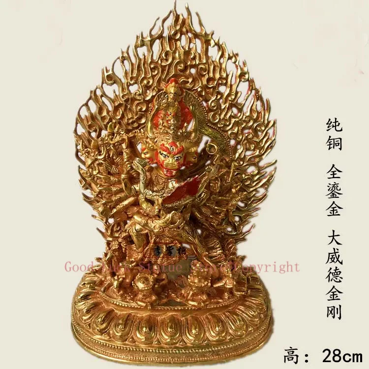 28CM LARGE GOOD wholesale buddha statue Tibetan Buddhism Buddha FULL Gold-plated brass statue Tantra Yamantaka Buddha talisman