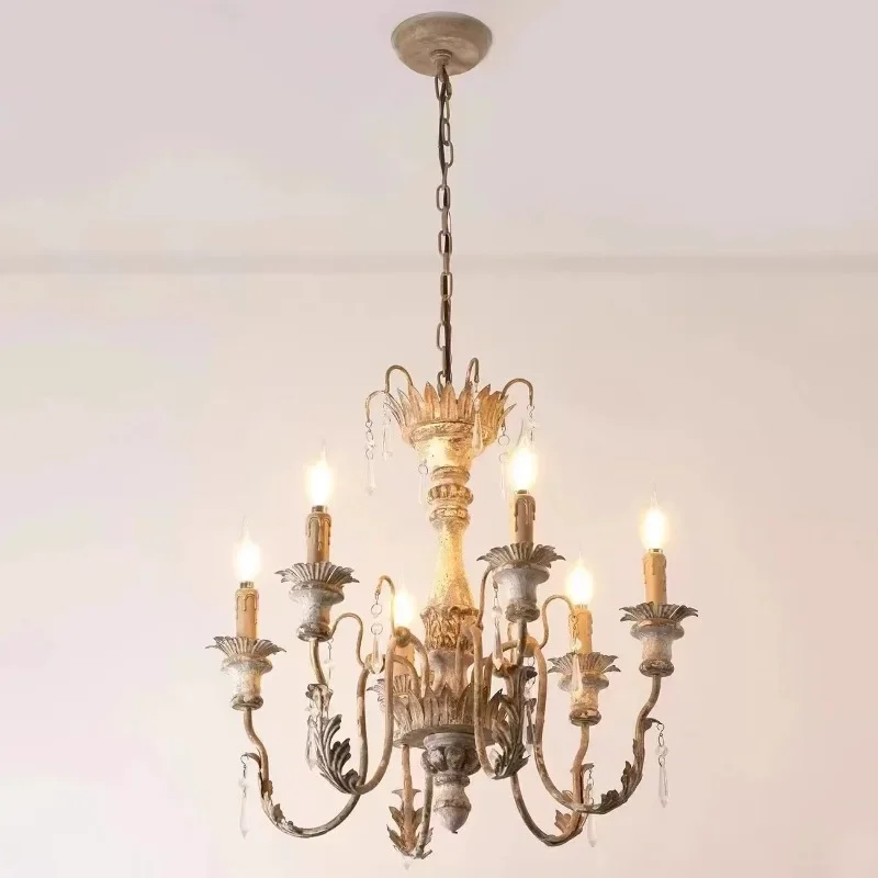 

Medieval chandelier living room bedroom solid wood headlamp hall French retro lamps