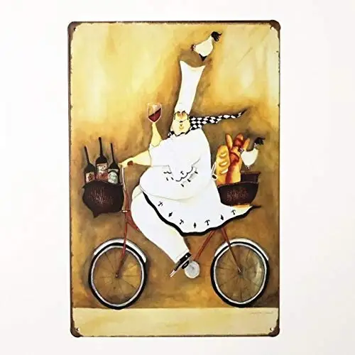 Metal Tin Sign Vintage Chic Art Decoration The Chef Delivers Goods by Bike for Home Bar Cafe Farm Store Garage or Club ;