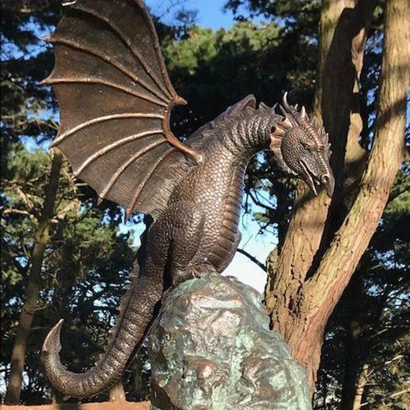 Precision Casting Resin Fire-Breathing Dragon Fountain Sculpture - Majestic Waterscape Home Garden Decorative Artwork