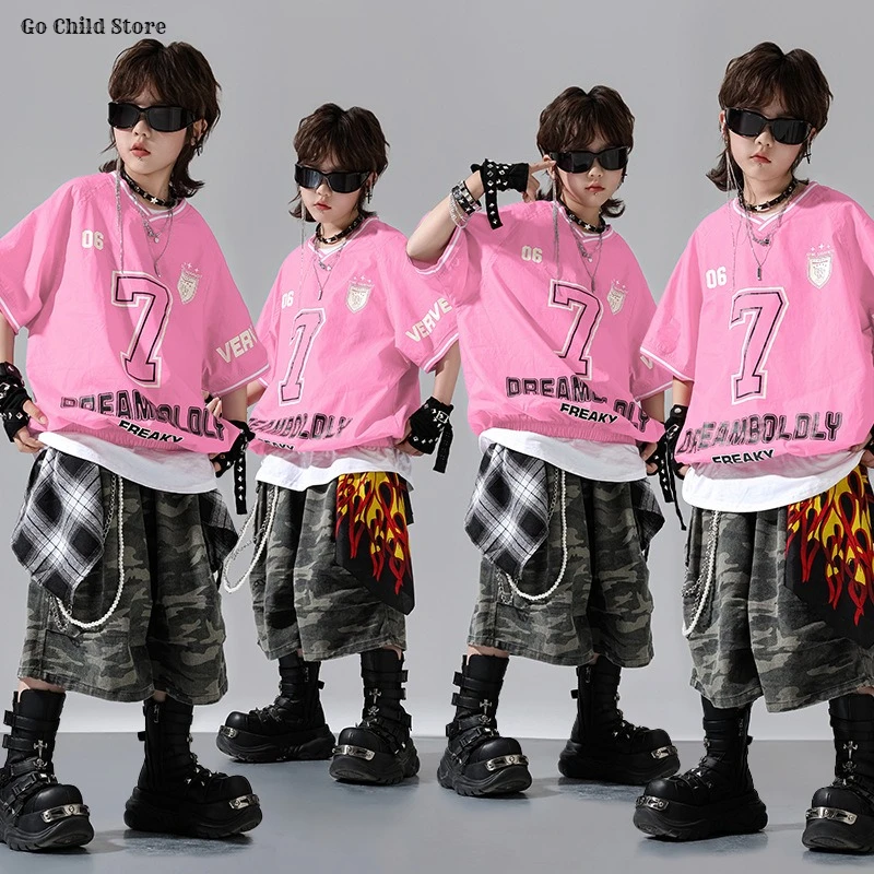 

Hip Hop Boys Bright Colors T-shirt Camouflage Shorts Girls Street Dance K-pop Costume Children Streetwear Kids Jazz Clothes Sets