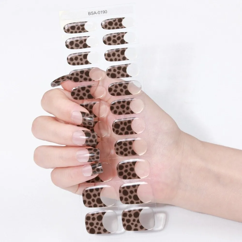22Strips Semi-Cured Nail Wraps Long Lasting Full Cover UV Nail Sticker Semi Cured French White Edge Gel Nail Sticker Wraps
