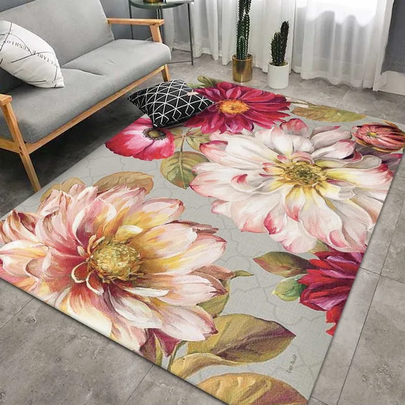 

Modern Light Luxury Gorgeous Big Flower Carpets For Home Living Room Bedroom Decoration Non-slip Area Rugs Large Bath Floor Mats