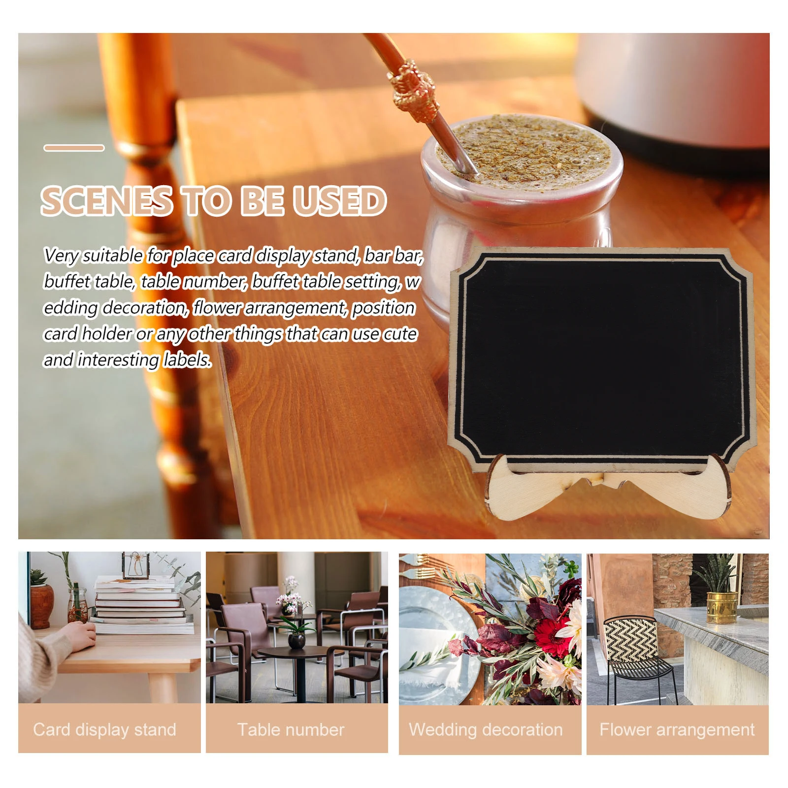 20pcs Small Wooden Chalkboards Message Boards Coffee Bar Decor Menu Desktop Memo Board Erasable Blackboard Sign Mini Writing