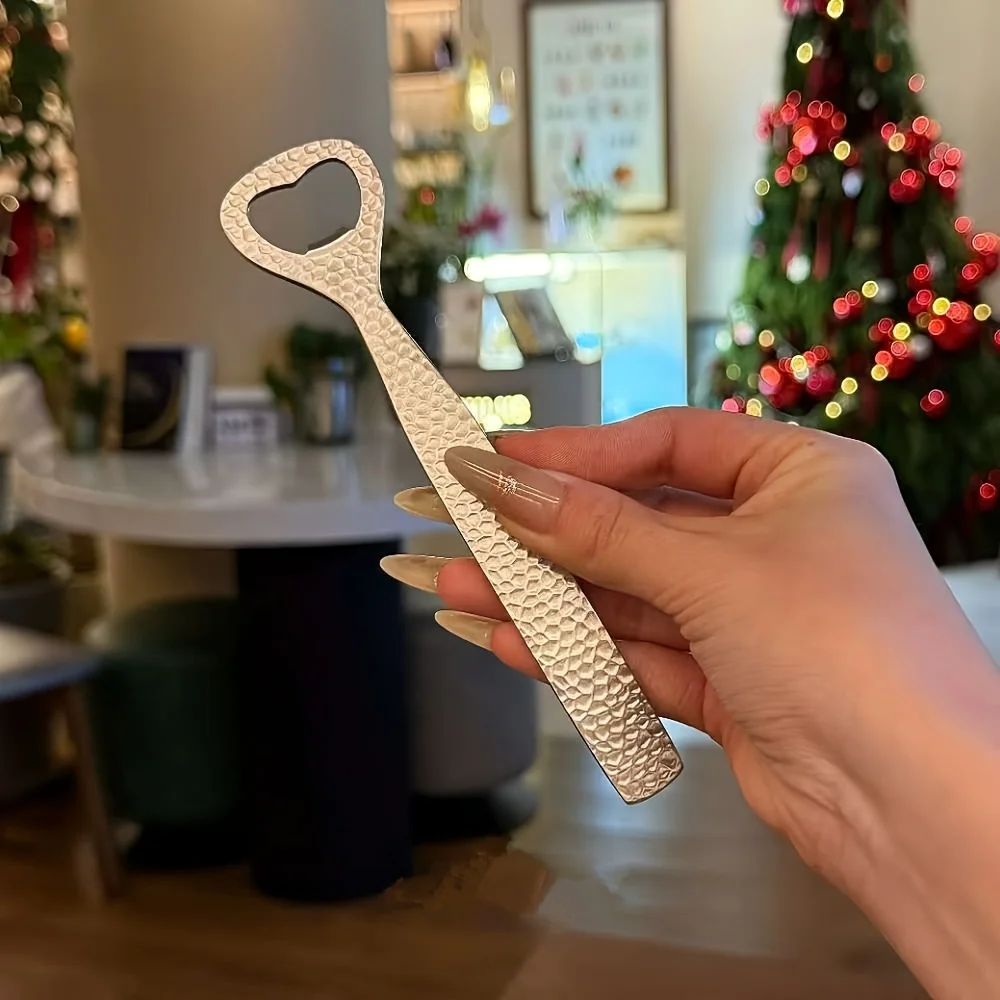 Abridor de botellas martillado de acero inoxidable de alta resistencia, elegante mecanismo de palanca resistente con textura de martillo, 1 ud.